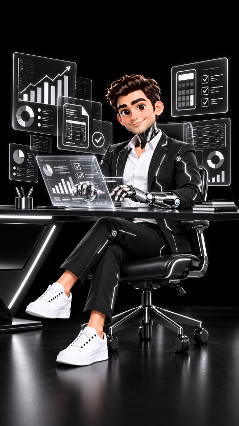 Futuristic To&By AI-powered accountant with financial dashboards