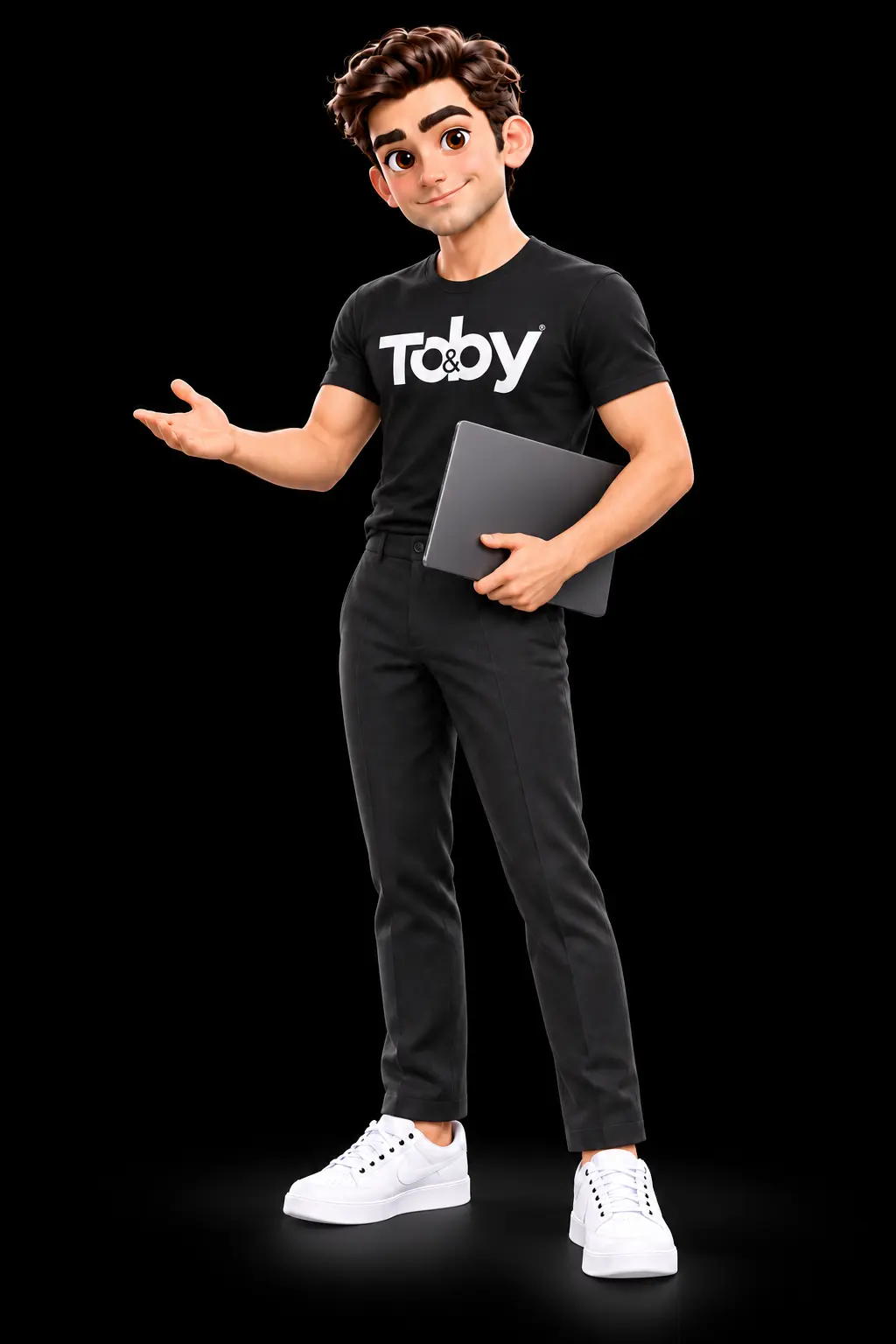 Bookounting Academy character wearing a To&By T-shirt